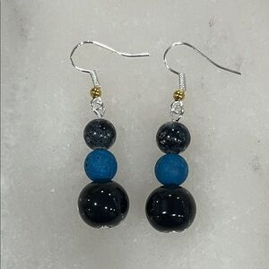 Elegant Black Onyx and Blue Lavastone Beaded Earrings